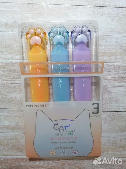 Текстовыднлители кошачьи лапки 3 цвета пастель