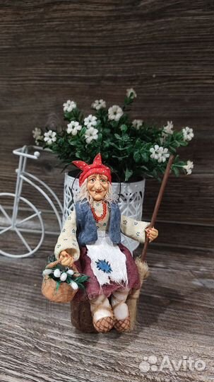 Ватная ёлочная игрушка ручной работы баба Яга