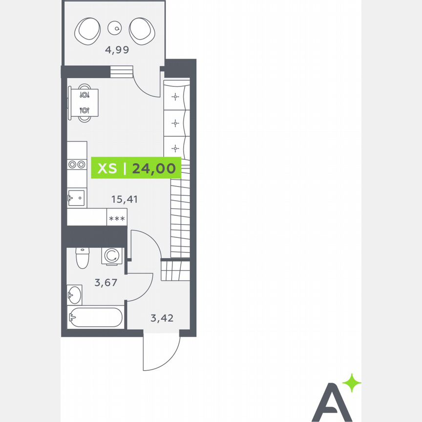 Квартира-студия, 23,8 м², 11/12 эт.