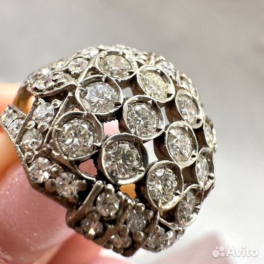 Золотое кольцо СССР с бриллиантами 1,13 ct 750