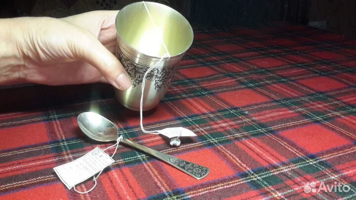 Серебряный бокал, чайная ложка. Новое. 925 пр