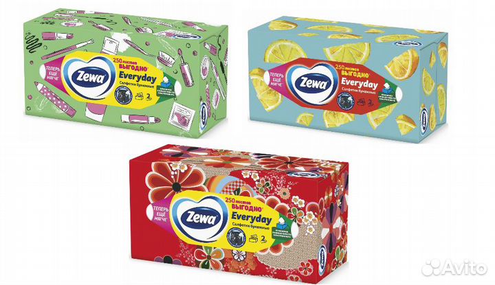 Бумажные салфетки Zewa косметические 2 слоя 250 шт