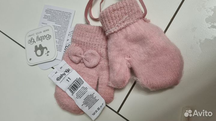 Шапка зимняя для девочки 46 48 новая,варежки новые