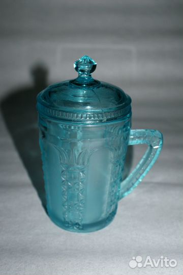 Кружка с крышкой цветное стекло СССР 1950е гг