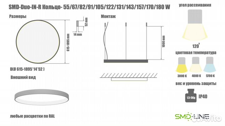 Светодиодная люстра свечением внутрь форма Кольцо