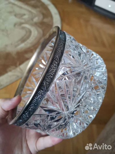 Конфетница хрусталь с мельхиором СССР