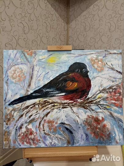 Картина маслом на холсте Снегирь