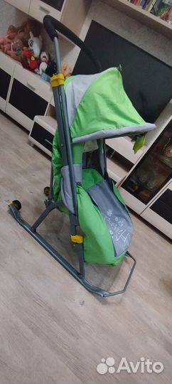 Детские санки коляска с колесами