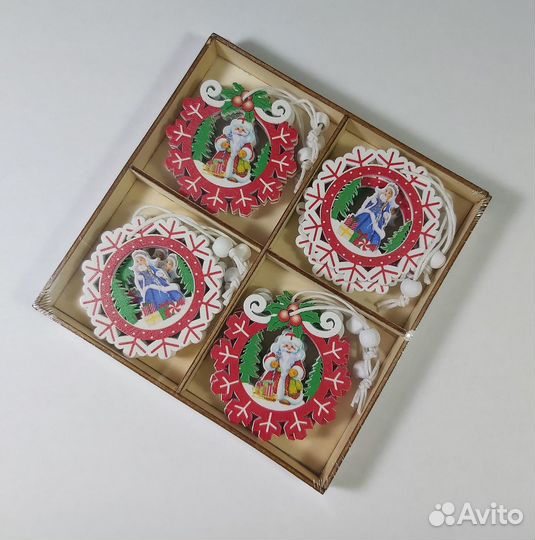 Елочные новогодние игрушки украшения 12 шт дерево