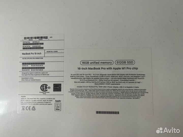 Новый запечатаный Macbook Pro 16 M1 512