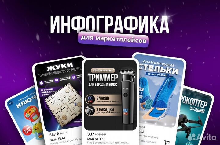 Дизайн карточек wildberries, ozon, инфографика вб