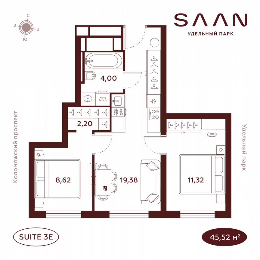 2-к. квартира, 45,5 м², 21/23 эт.