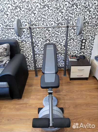 Скамья со стойками + гриф и блины