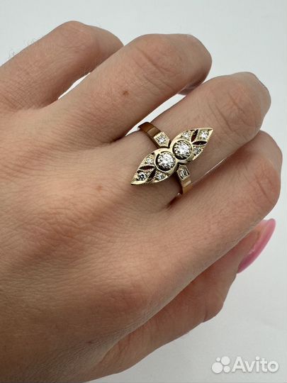 Кольцо жёлтое золото 750 СССР бриллианты 0.5 ct