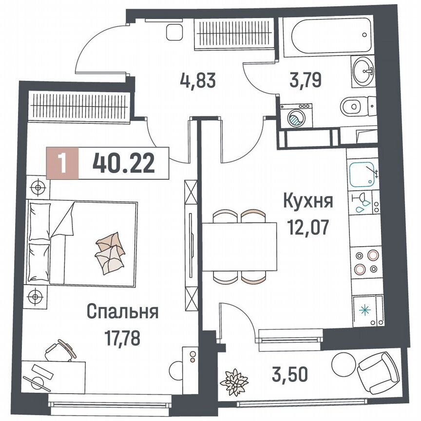 1-к. квартира, 40,2 м², 18/18 эт.