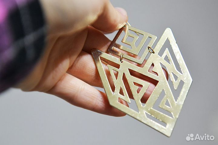 Серьги крупные геометрия бижутерия позолоченные