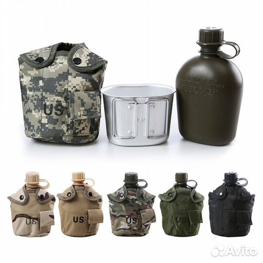 Фляга пластик nato с котелком 1л. в чехле (микс)