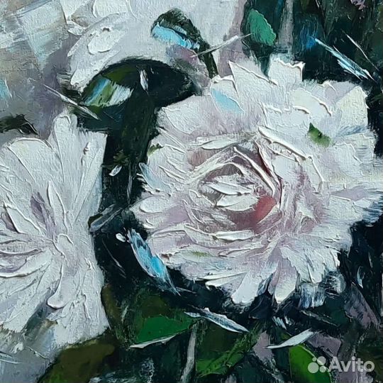 Картина маслом с пионами