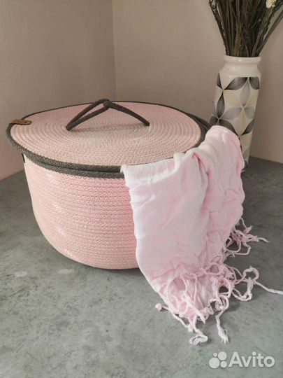 Интерьерная корзина из хлопка с плоской крышкой