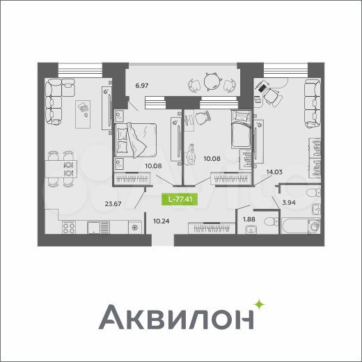 3-к. квартира, 77,4 м², 10/11 эт.