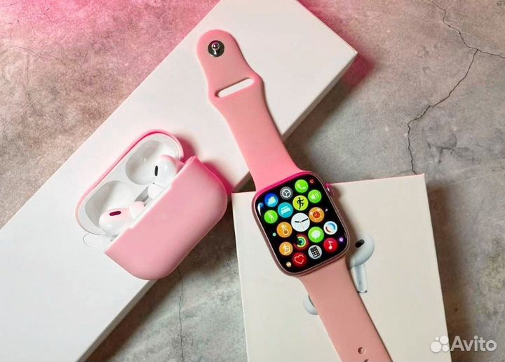 Новые Apple watch 8 + AirPods Pro 2 (Розовые)