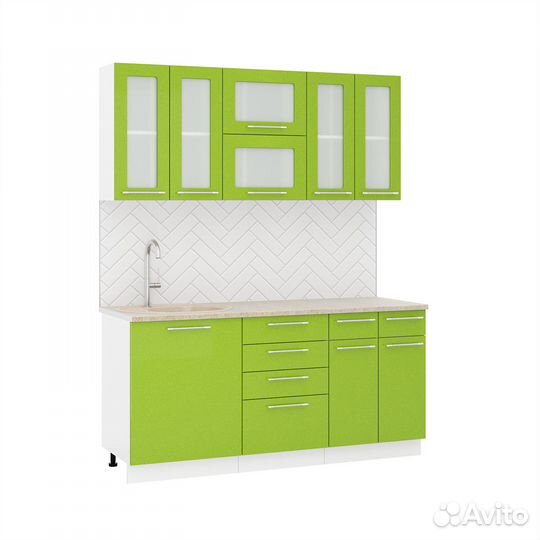 Готовая Кухня 1,7 м Олива (Зелёный металлик)