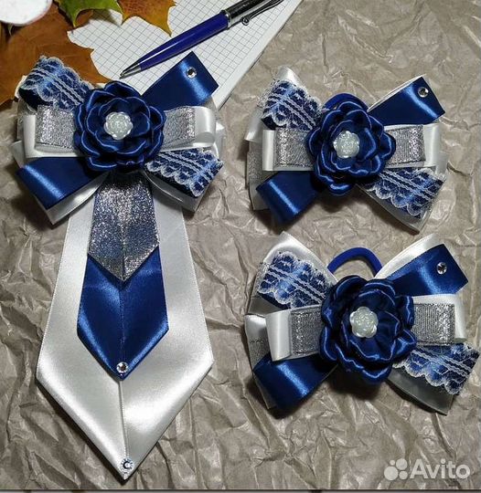 Бантики и брошь для волос в школу