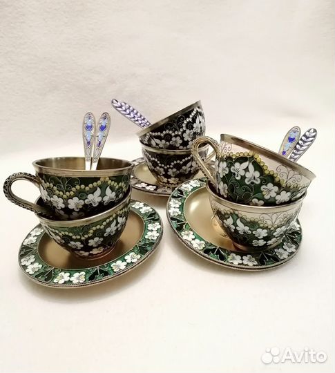 Кофейная пара. Серебро 916 пр. Эмаль, позолота