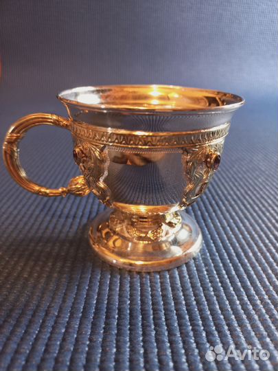 Шикарная серебряная чашка, кружка с камнями 925 пр