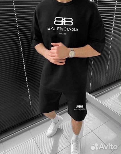 Летний мужской костюм Balenciaga шорты+футболка