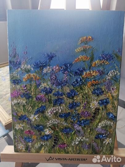 Картина маслом Полевые цветы и васильки