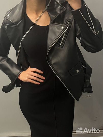 Косуха Zara женская куртка кожаная черная
