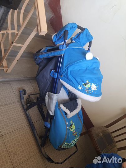 Детские санки коляска с колесами