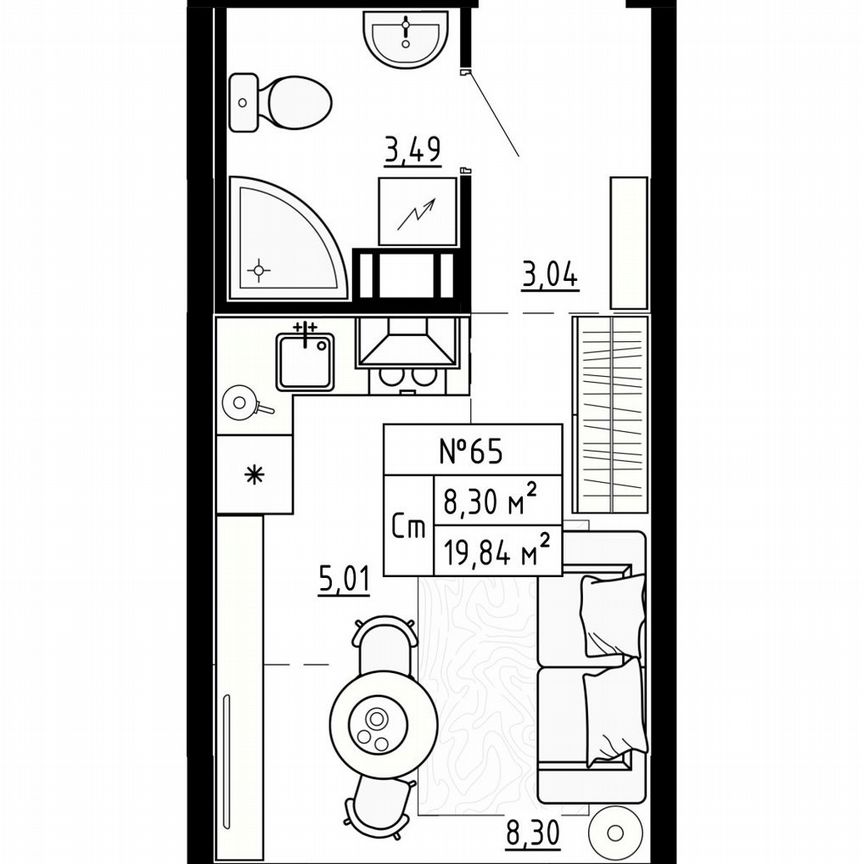 Квартира-студия, 19,8 м², 4/4 эт.