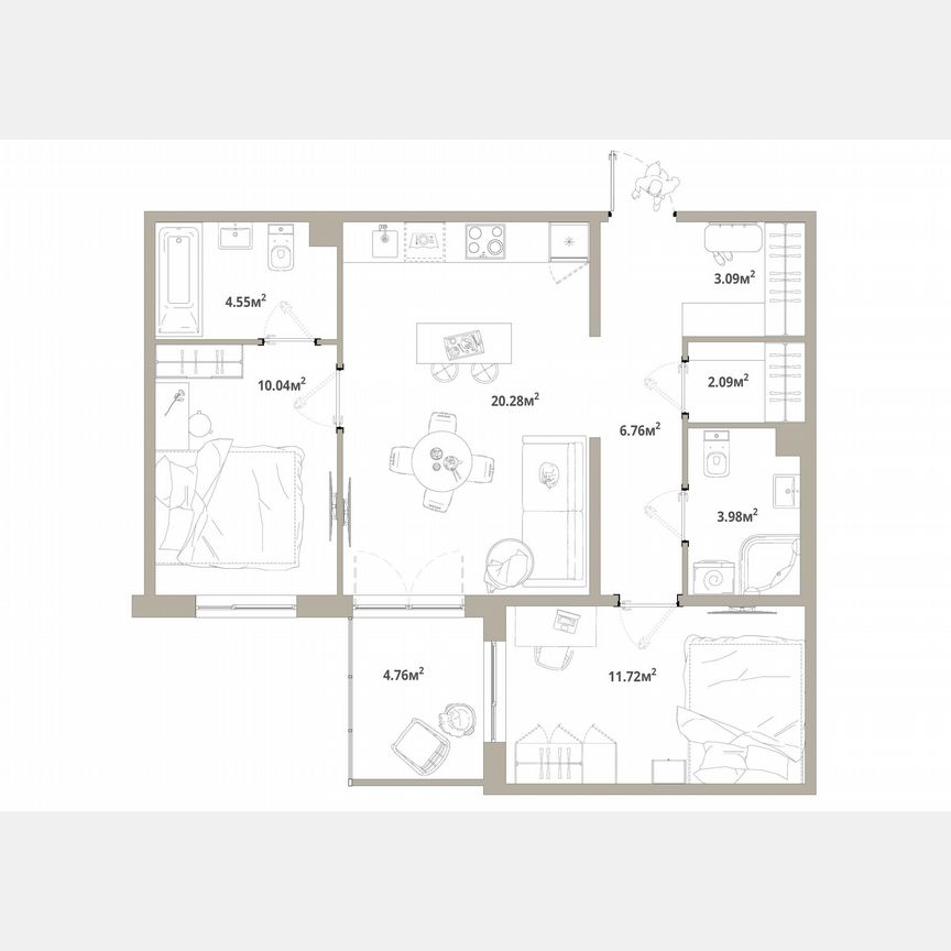 2-к. квартира, 64,9 м², 4/12 эт.