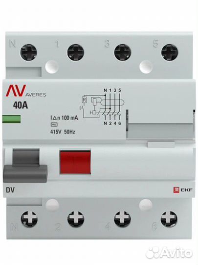 Узо EKF Averes DV 4P A 40 мА 100 кА AC