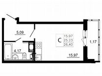 Квартира-студия, 25,2 м², 9/12 эт.