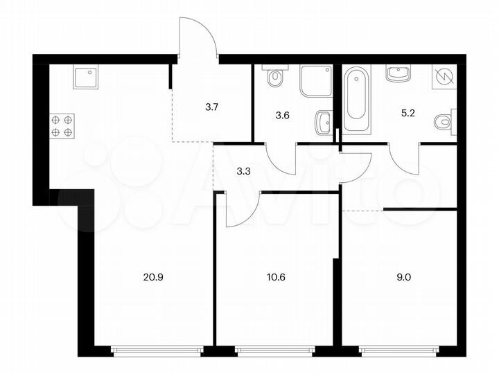2-к. квартира, 60,5 м², 31/32 эт.