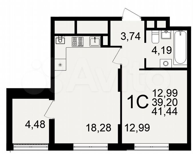 1-к. квартира, 41,4 м², 22/26 эт.