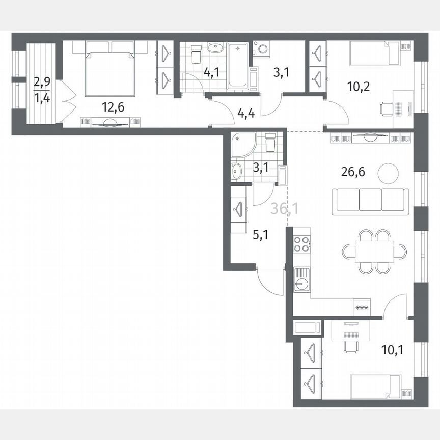 3-к. квартира, 80,7 м², 5/12 эт.