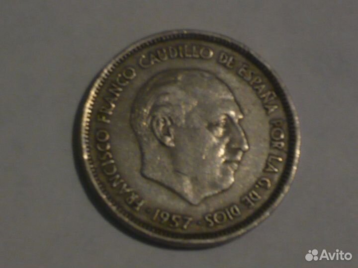 Монета 25 песет 1957г