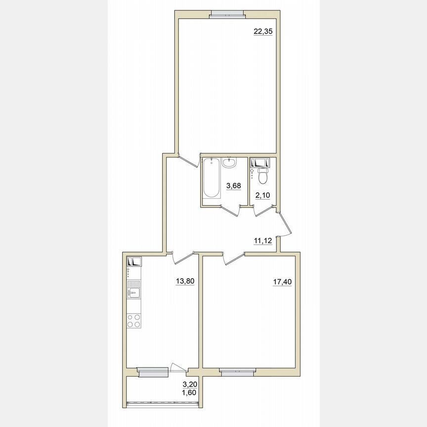 2-к. квартира, 72,1 м², 6/6 эт.