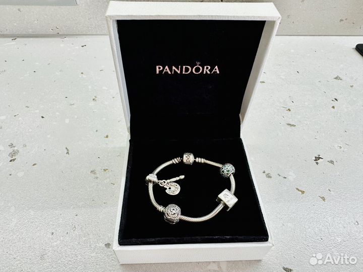 Pandora браслет 17 см + 4 шарма
