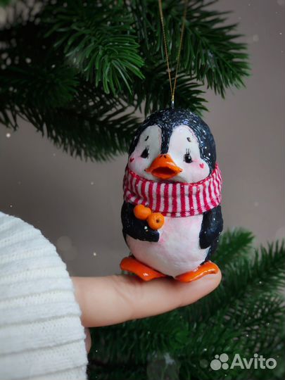 Ватные елочные игрушки пингвиненок космос