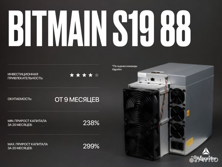 Asic майнер Bitmain S19 88 РФ гтд / 90 тн/S