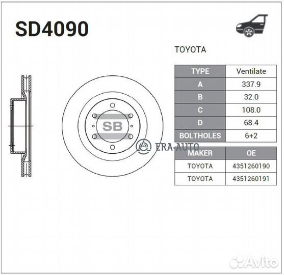 Sangsin brake SD4090 Диск тормозной Toyota Land Cr