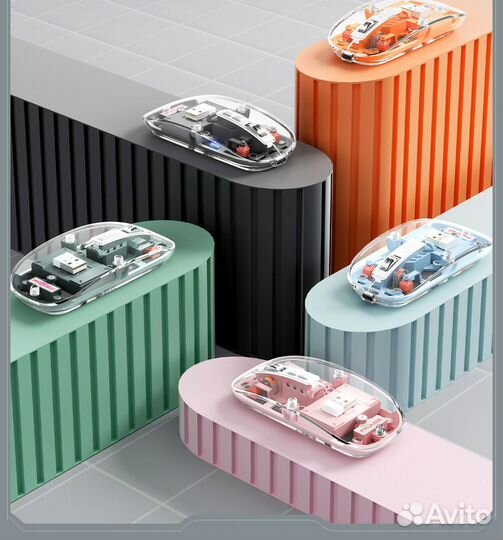 Мышь беспроводная, аккумуляторная, прозрачная