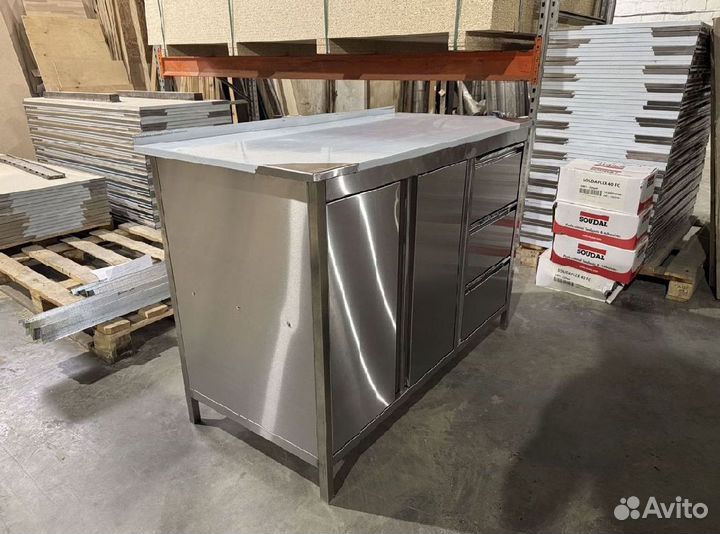 Стол-тумба из нержавейки с 3 ящиками