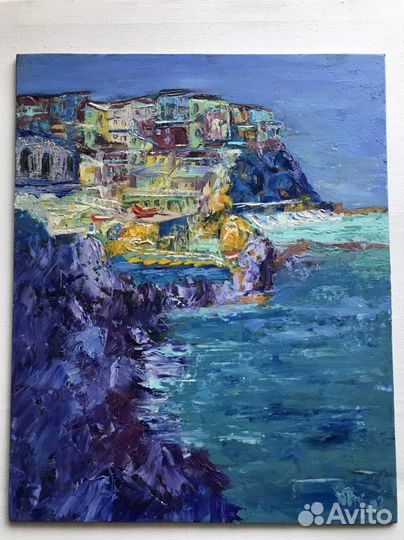 Картина масло. Италия Лигурийское побережье. 25х32