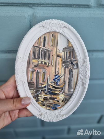 Картина маслом Венеция пейзаж овальная рама